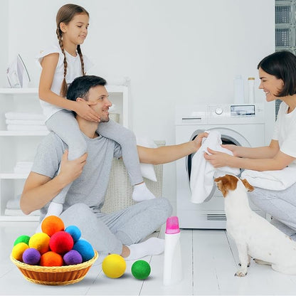 24 Pack Wool Dryer Balls, 3.15'', 2.4'' Reusable Laundry Balls Wool Balls Natural No Lint Fabric Softener Balls for Clothing Wrinkles(Rainbow)