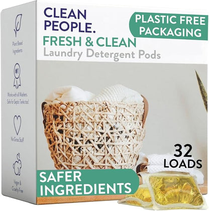 The Clean People Laundry Detergent Pods - Hypoallergenic Laundry Pods - Ultra Concentrated, Recyclable Packaging, Stain Fighting - Fresh Scent, 32 Pack