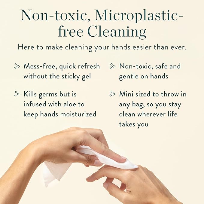 Biodegradable Hand Sanitizing Mini Wipes 8-Pack Refill Kit - Kid-Safe | Plant-Based Hand Wipes for Home & Travel | Natural, Non-Toxic Wet Wipe with Aloe for Soft Skin | Eucalyptus Chill