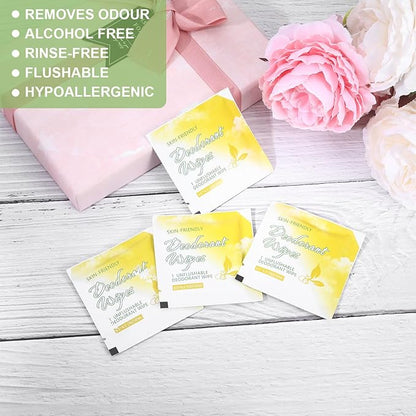200Pcs Travel Deodorant Wipes, Travel Size Mini Deodorant Wipes Bulk for Homeless, Individually Wrapped Body Cleaning Supplies for Women Wet Armpit for Body Cleanin Lemon