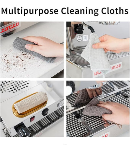 Barista Micro Cloth 4 Pack - watchget Microfiber Barista Cleaning Towels Coffee Cleaning Accessories for Espresso Machine, Steam Wand, Countertop, Kitchen Dish Cloth Waffle Weave Brown(12"x12")