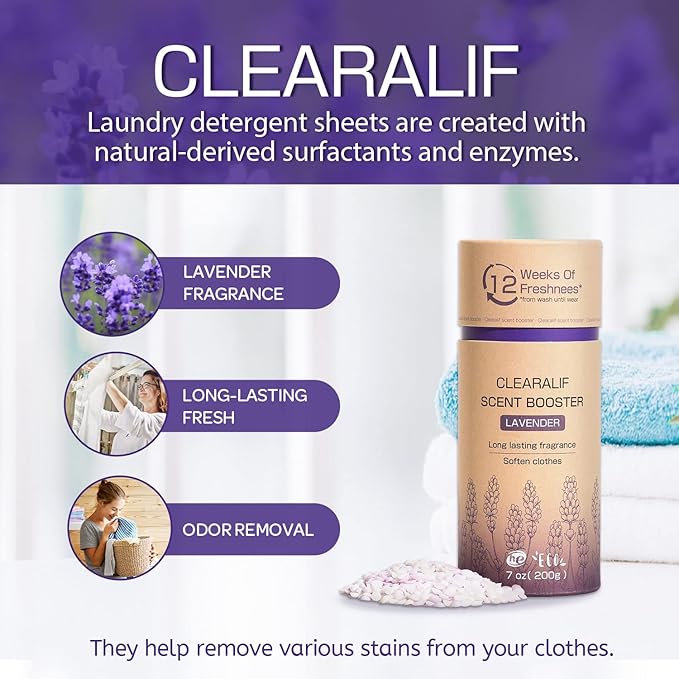 CLEARALIF All In One Laundry Kit. 80 Sheets Unscented Laundry Sheets, 7 oz Lavender Scent Booster Tube, 80 Sheets Color Absorber Sheets.
