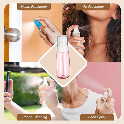 uxcell 6Pcs Small Spray Bottles, 100ml/3.4 oz Travel Size Spray Bottle Fine Mist Empty Refillable Travel Containers with Labels for Perfume Cosmetic Essential Oil (Pink/Clear)