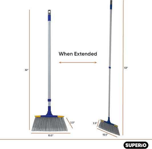 Slim Angle Broom, Heavy Duty Broom, Indoor Brom, Outdoor Angle Broom with Extendable Handle, Durable Collapsible Broom for Home, Kitchen, RV, Travel, Blue, 1 Pack, by Superio