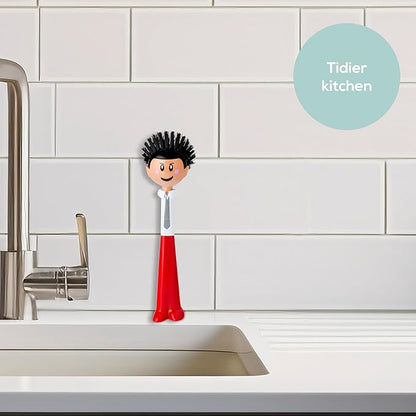 Vigar Dolls Orlando Dish Brush, Dish Brush with Handle that is Ergonomic, Kitchen Brushes for Dishes and Sink Scrub Brush for Cleaning, Red and Black