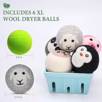 Wool Dryer Balls XL 6Pack Eco Dryer Balls-Dryer Balls Laundry Reusable-Softens Laundry Naturally Reduces Drying Time & Static No More Dryer Sheets with Storage Bag