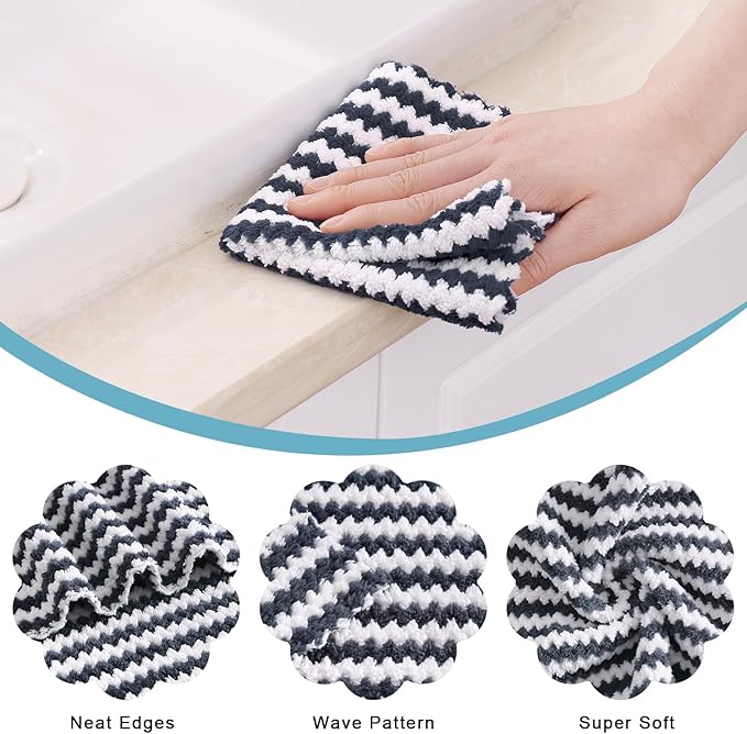 Homaxy 12 Pack Kitchen Dish Cloths, Reusable Fast Drying Microfiber Cleaning Cloth, Coral Velvet Wave Design Lint Free, and Extra Large Bamboo Cutting Board for Kitchen, 18x12.5 Wood XL Cutting Board