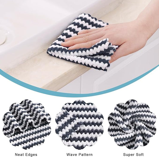 Homaxy 12 Pack Kitchen Dish Cloths, Reusable Fast Drying Microfiber Cleaning Cloth, Coral Velvet Wave Design Lint Free, and Extra Large Bamboo Cutting Board for Kitchen, 18x12.5 Wood XL Cutting Board