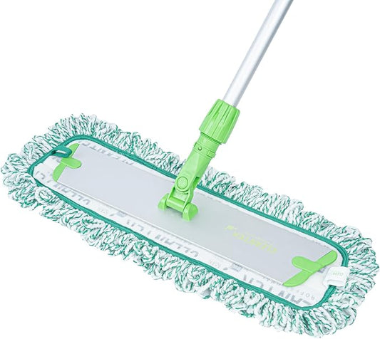 Restaurantware-Clean Tek Professional Dry Sweeping Mop Pad, 1 Dust Pad with Fringe - Mop Frame and Handle Sold Separately, Hook & Loop System, Green Microfiber Reusable Mop Pad, Zig Zag Pattern