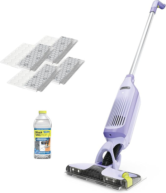 Shark VACMOP Pro Cordless Hard Floor Cleaner, Vacuum and Spray Mop, Powerful Suction, Lightweight, LED Headlights, Includes 4 Disposable Pads, 12oz Multi-surface Cleaning Solution, Lavender, VM252PL