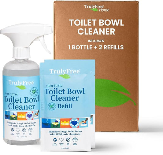Toilet Bowl Cleaner - Heavy-Duty Stain Remover - Septic Safe, Plant-Based Formula - Fresh Peppermint Scent - 1 Refill (3oz) with Empty Refillable Bottle