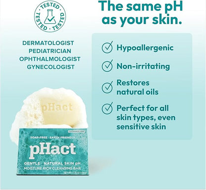 ANDREW LESSMAN pHact Moisture-Rich, Soap-Free Cleansing Bar. Natural Skin pH. Fragrance-Free. All Skin Types - Even Sensitive. Hypoallergenic. Dermatologist Tested. 6-Pack 4.25 oz Each