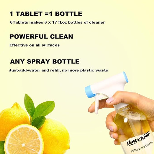 Multi-Purpose Cleaner Starter Kit-Lavender and Lemon Scent all purpose cleaner concentrate,cleaning tablets (6 Refill tablets) with Reusable Bottle Multi-Surface Household Cleaner,6 x17fl oz