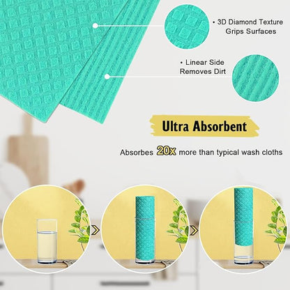 Swedish Dishcloths, Reusable Soft Kitchen Towels, Absorbent Sponge Cleaning Cloths, Washable Quick Drying, 6 Pack, Assorted