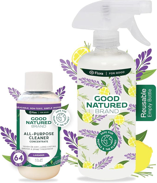 Good Natured Brand All-Purpose Cleaner Concentrate + 16 oz Bottle | Multi-Surface Cleaner | Natural Lavender Essential Oil | Multipurpose Cleaner | 4oz makes 64oz