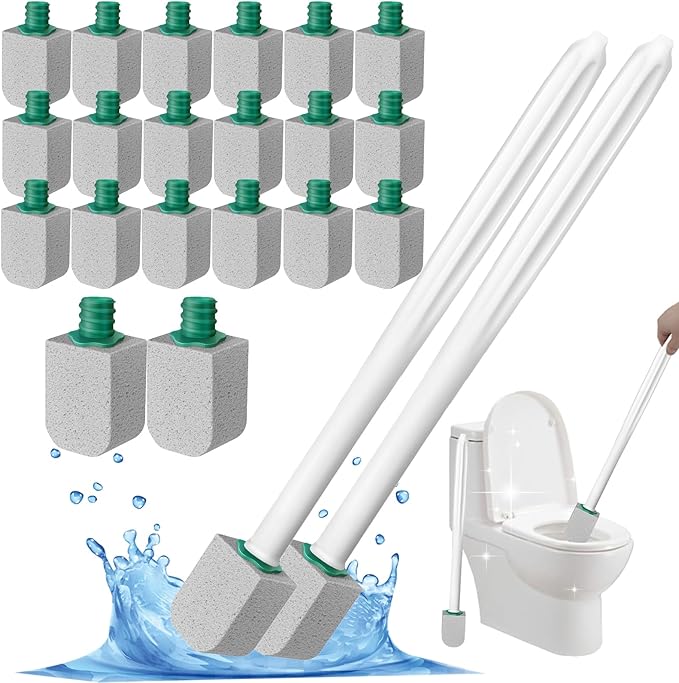 White Toilet Pumice Stone with 2pcs overlength Handle Toilet Brush,Pumice Stone Toilet Bowl Cleaner, Pumice Stone for Toilet,Toilet Stone,Bathtubs, Kitchen Sink, Grill,Tile. (22, Gray)