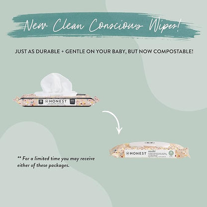 The Honest Company Clean Conscious Multi-Use Wipes | Hypoallergenic + Unscented for Sensitive Skin | Over 99% Water, Compostable, Plant Based, Baby Wipes | Terrazzo, 36 Count