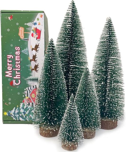 Artificial mini Bottle Brush Christmas Trees for Christmas Decoration Table top Christmas Tree with Base Indoor Christmas Decorations （4/6/8/10/12 inch）