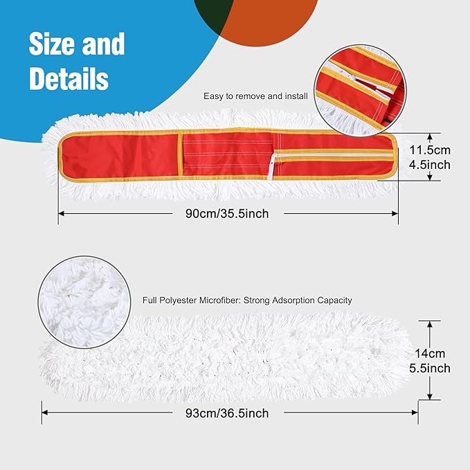 Microfiber Mop Pads 2 Pieces Just Fit CLEANHOME 36" Industrial Dust Mop: B08R3F1ZZM,Red