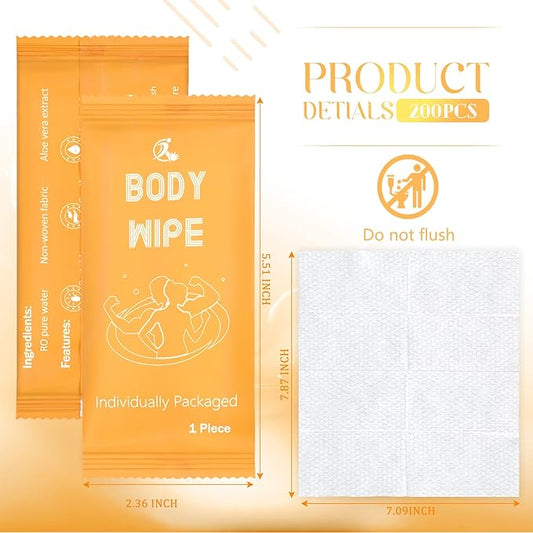 Timgle 200 Pcs Body Wipes Individually Wrapped Bath for Adults Face Hand Deodorant Body Wipes Pearl Pattern Wet Shower with Aloe Bathing Disposable Cleansing for Travel Gym Travel