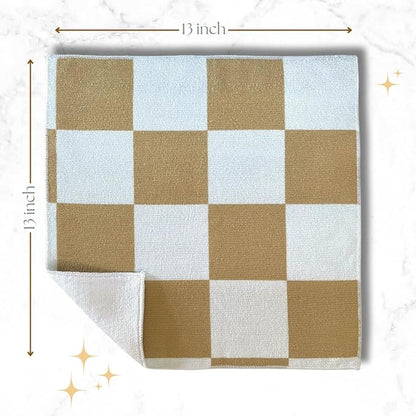Cloak & SAGE 13" x 13" Luxury Microfiber Cleaning Cloths | Latte – 8 Pack | Premium Checkered All-Purpose Microfiber Towels for Cleaning Glass, Kitchens, Bathrooms, Automotive, & Supplies (8, Latte)
