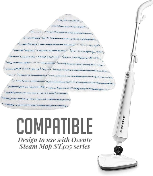 OVENTE Steam Mop Replacement Pads for ST405 Series (Pack of 4), Reusable and Washable Microfiber Cleaning Pads, White ACPST4054