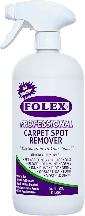 FOLEX Professional Carpet Cleaner Spray, Spot Cleaner for Carpet and Upholstery, Pet Spot Remover, 34OZ