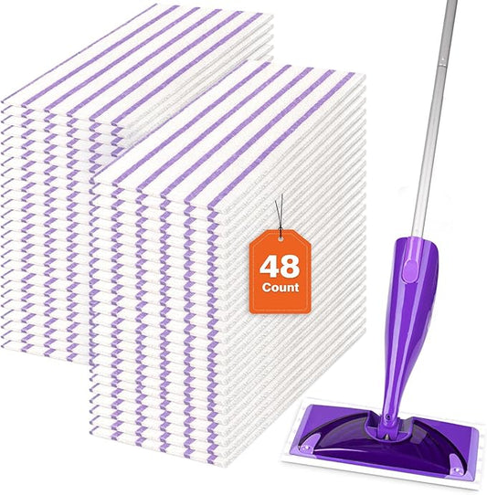 HOMEXCEL Microfiber Floor Mop Pads 48 Count Compatible with Swiffer WetJet for Wet & Dry Use, Disposable or Reusable Mops Head Replacement, All Purpose Multi Surface Hardwood Pad Refill