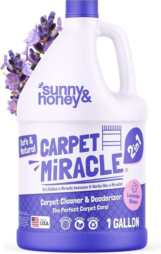 Sunny & Honey Carpet Miracle - Carpet Cleaner Shampoo - Deep Stain Remover & Odor-Deodorizing Formula - Rug Shampoo & Upholstery Cleaner Solution (128 Fl Oz, Light Lavender Scent)