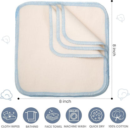 Mixweer 48 Pcs Flannel Cloth Baby Wipes Reusable Baby Diapers Wipes Washable Natural Unbleached Face Wipes Soft and Sturdy Cloth Wipes 8 Colors Outer Stitching 8 x 8 Inches