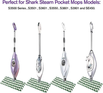 3 Pack Replacement Washable Microfiber Mop Pads Compatible with Shark Steam Pocket Mops S3500 Series S3501 S3601 S3550 S3901 S3801 SE450 S3801CO S3601D, Green, Washable & Reusable …