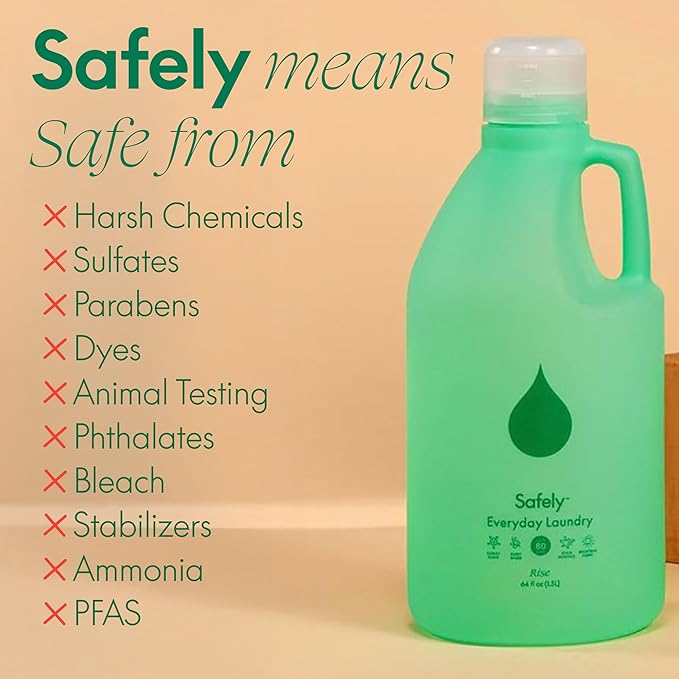 Safely Everyday Laundry Detergent Liquid Soap,Rise 1 Pack–Plant Powered,Natural & Highly Concentrated-Fight Stains & Wash Away Dirt, Impurities While Preserving Colors, Gentle On Skin, 64 fl oz