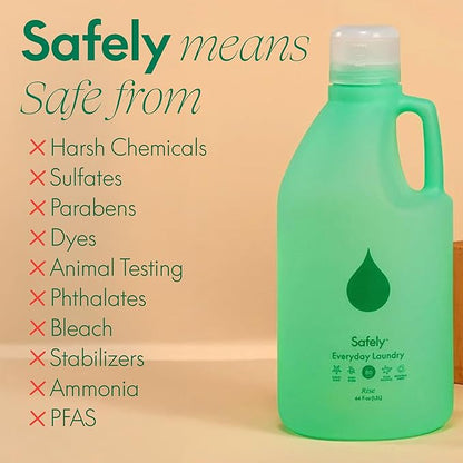 Safely Everyday Laundry Detergent Liquid Soap,Rise 1 Pack–Plant Powered,Natural & Highly Concentrated-Fight Stains & Wash Away Dirt, Impurities While Preserving Colors, Gentle On Skin, 64 fl oz