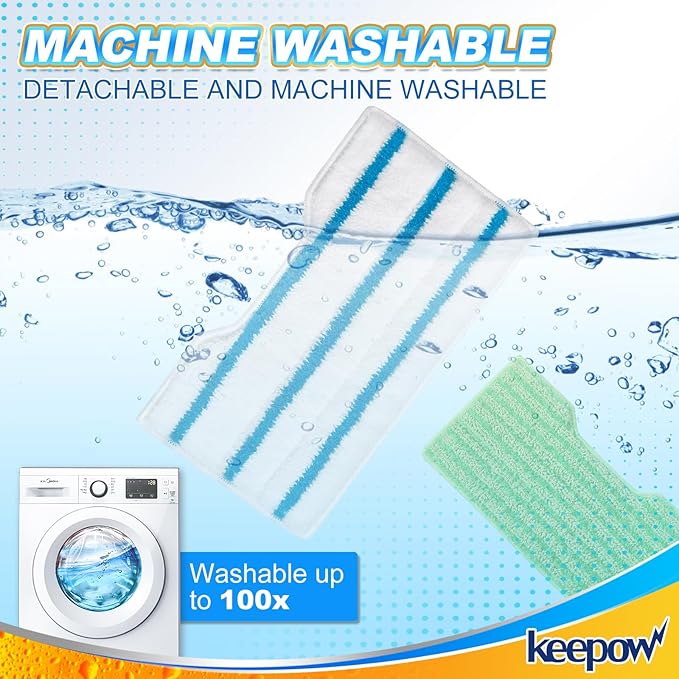 KEEPOW Reusable Mop Replacement Pads Compatible with Shark Vac Mop VM252 VM200 VC205 VM250 /QM250 VM190 VM200P12, Washable Vacuum Mop Pad Refills, Upgraded Design of Dirt Chamber (1+2+2+2 Pads)