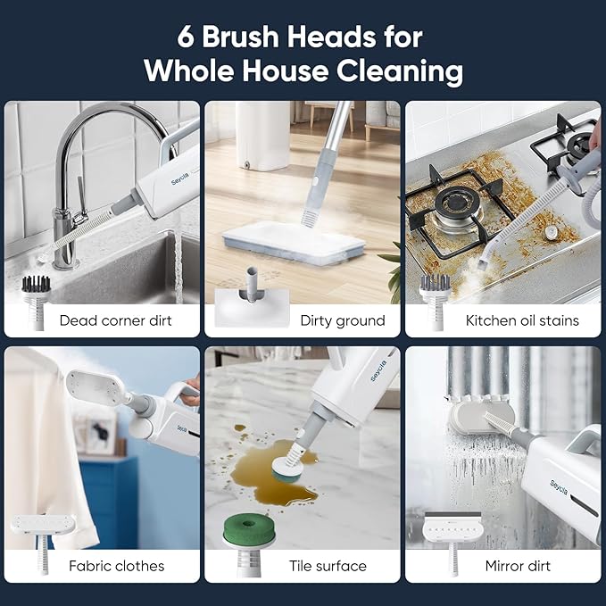 Steam Mop for Floor Cleaning, Steam Cleaner for Home with Handheld 6-in-1 Multi-function Attachments for Hardwood Floors, Clothes, Windows, Tiles Grout, Furniture Cleaning (White-Gray)