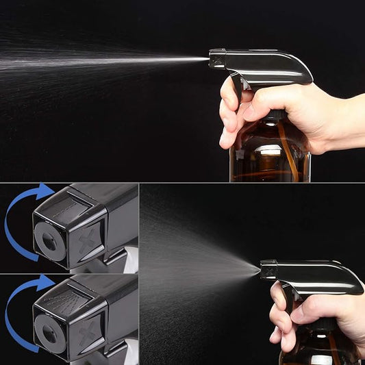 Empty Glass Spray Bottles 16oz for Cleaning, Plants, Pets, Essential Oils, Air Freshener, Durable Black Trigger Sprayer with Stream and Mist Settings (Amber, 16oz(Pack of 4))
