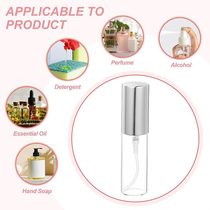 uxcell 5ml Glass Mini Perfume Bottles, 25Pcs Fine Mist Bottles Refillable Empty Mini Spray Bottles with Aluminized Nozzle for Perfume, Travel Liquid, Essential Oil (Clear/Silver)