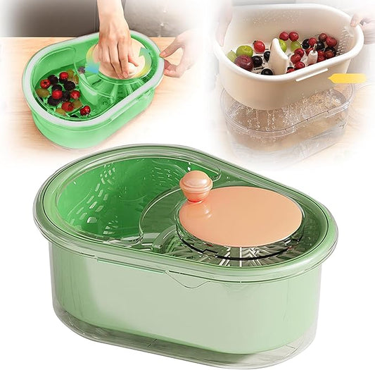 2025 New Fruit Cleaner Spinner, Large Multifunctional Vegetable Washer Bowl with Brush, Fruit Scrubber for Home Kitchen (Green)