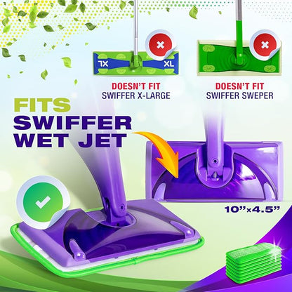 Reusable Mop Pads Compatible with Swiffer WetJet (2 Pack) - Microfiber Mop Refill for Wet Mopping Cloths - Hardwood Floor Cleaning Spray Pads Reusable Replacements - Green