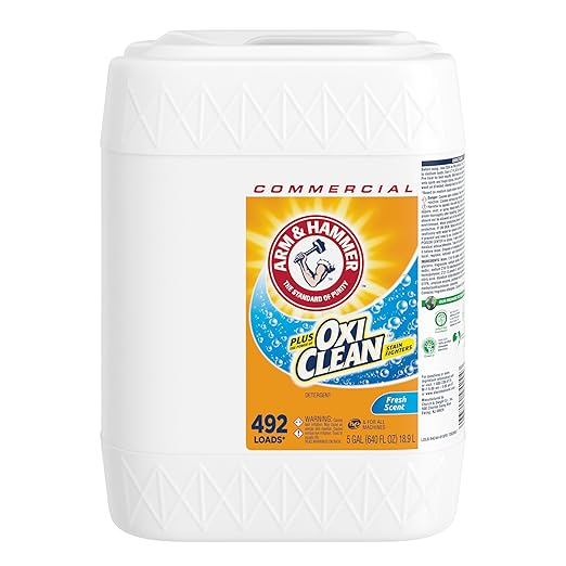 Arm & Hammer plus OxiClean Liquid Laundry Detergent Professional, Fresh Scent, 5G Jug, 492 Loads