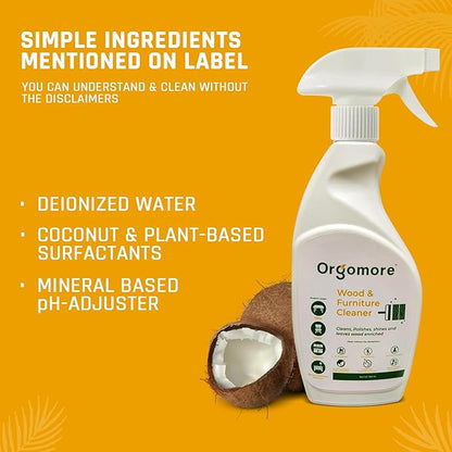 Plant based Wood Cleaner (Pack of 2) | 3-in-1 Cleans, Shines, and Protects Wooden Surfaces| Biodegradable Formula that Cleans Furniture, Tables, Kitchen Cabinets | Pet Safe, Skin Friendly