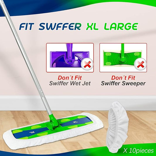 XL Wet Pads Refills for Swiffer XL Sweeper: Cotton Extra Large Reusable & Washable Microfiber Dry Sweeping Cloths Mop Pad Wet Mopping Cloth for Hardwood Floor Cleaning - 10 Pack