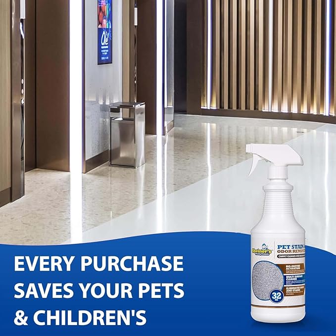 Sheiner's Pet Stain & Odor Remover, Professional Strength Bio-Enzyme Powered Carpet Cleaner, and Spot Eliminator, for Dogs, Cats, Small Animals and Pets, 32 Oz Spray