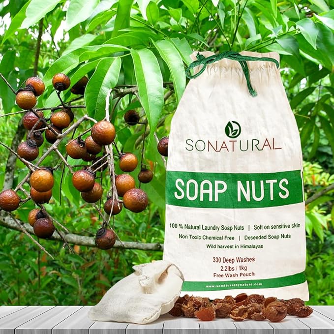 SoNatural Organic Soap Nuts Deseeded 1kg/2.2lbs (330 loads) With 1 Wash Bag, Eco-friendly Soap Nuts Laundry Detergent Highly Effective, Non-toxic, Chemical & Fragrance-free Organic Soap Berries