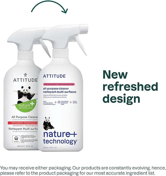 ATTITUDE All Purpose Cleaner, EWG Verified Multi-Surface Products, Vegan, Naturally Derived Multipurpose Cleaning Spray, Pink Grapefruit, 27.1 Fl Oz