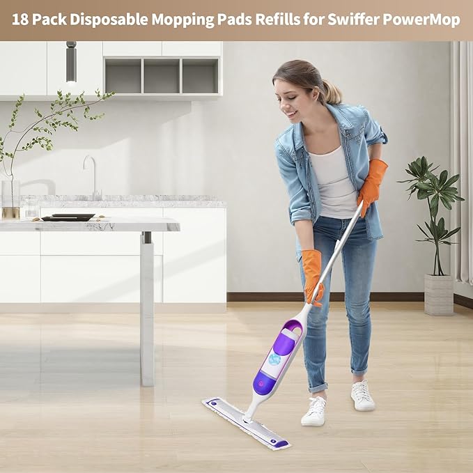 18 Pack Disposable Mopping Pads Refills for Swiffer PowerMop Wood Mops, Spray Clean Pads Wet Pads Refill Replacement for Wood Floor Cleaning（Brown Without Handle）