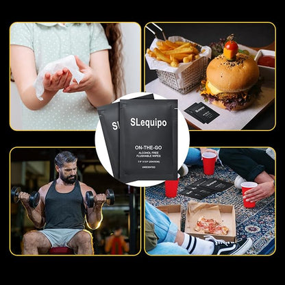 200 Pcs Fragrance Free, Plant Based Wet Wipes, Aloe Vera for Butt, Hands, Face Cleaning, Sufficient Quantity, Individual Wrapped, Portable Size, Ideal for Daily Use, Black