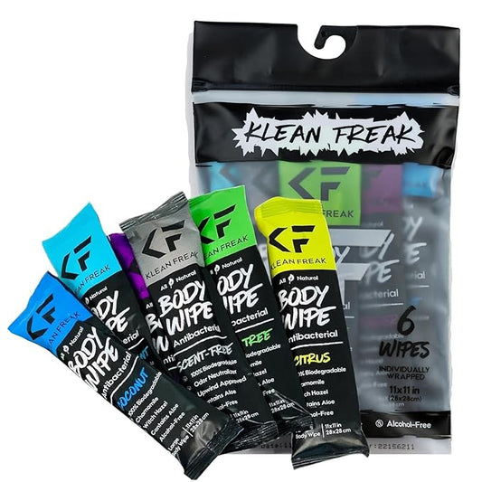 Body 6-Count Wipes - Original Disposable Wipes, Individually Wrapped for the Gym, Workout, Hiking, Travel, and Sport (Mixed Trial 6 Pack)