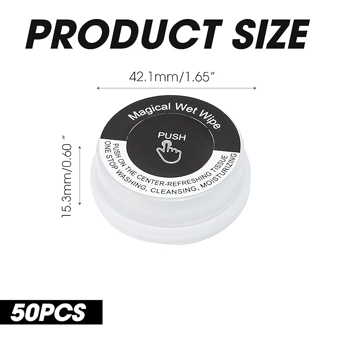 50 PCS Hand Pop Hand Wipes, Press Push Up Lemon Non-stimulating Sanitizing Mini Clean Towelettes Sanitizer, A Fun Way To Open Magical Strong Cool Wet Dry Type Portable for Travel On-the-Go Black White