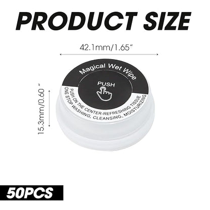 50 PCS Hand Pop Hand Wipes, Press Push Up Lemon Non-stimulating Sanitizing Mini Clean Towelettes Sanitizer, A Fun Way To Open Magical Strong Cool Wet Dry Type Portable for Travel On-the-Go Black White